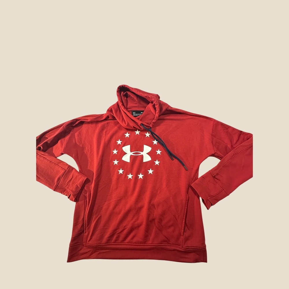 Under Armour Womens Red Cowl Neck Star Logo Hoodie 1327467 Size Medium